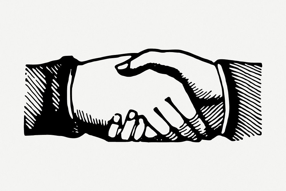 Business handshake drawing, gesture vintage illustration psd. Free public domain CC0 image.