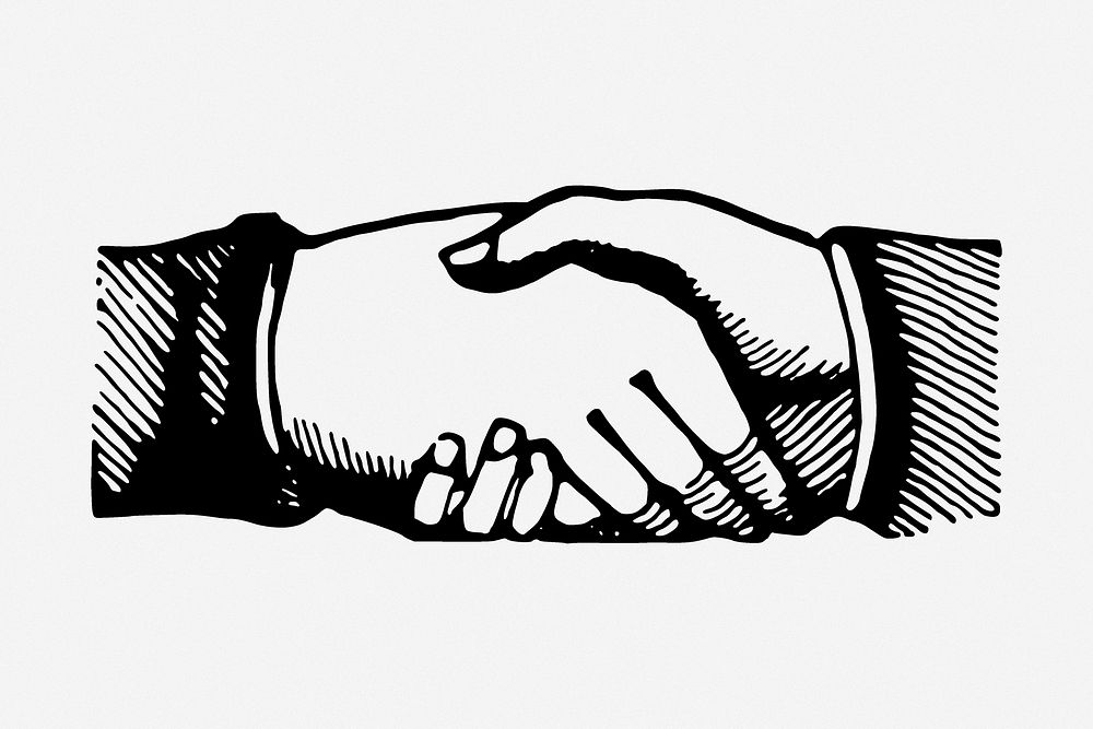 Business handshake drawing, gesture vintage illustration. Free public domain CC0 image.