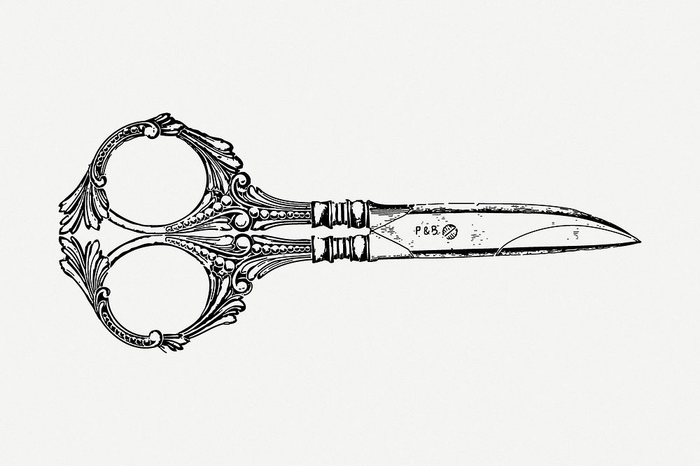 Scissors drawing, stationery vintage illustration psd. Free public domain CC0 image.