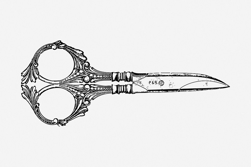 Scissors drawing, stationery vintage illustration. Free public domain CC0 image.