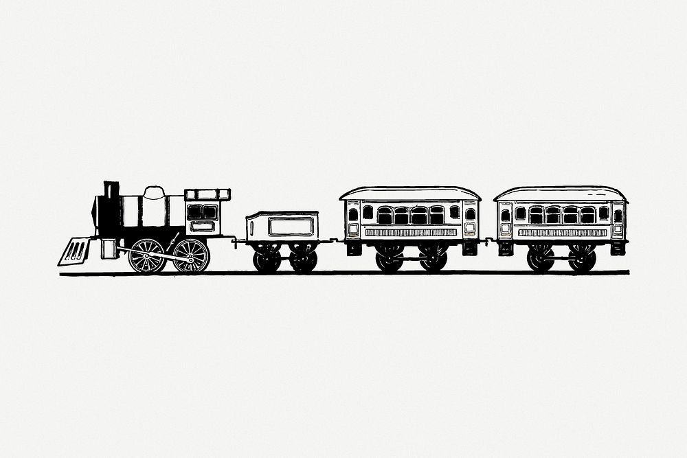 Train drawing, transport vintage illustration psd. Free public domain CC0 image.