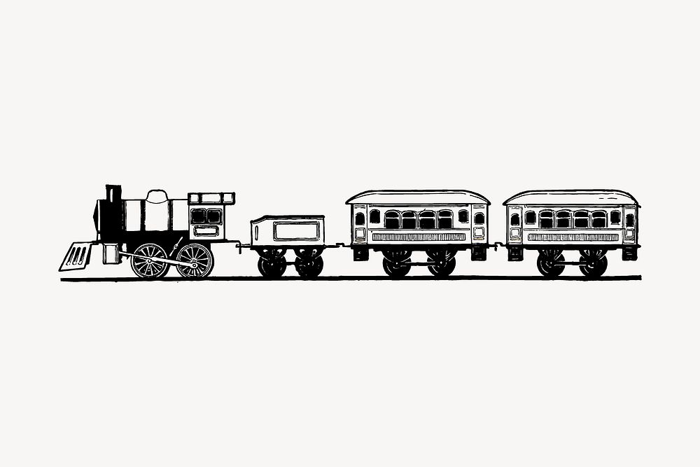 Train drawing, vintage transport illustration vector. Free public domain CC0 image.