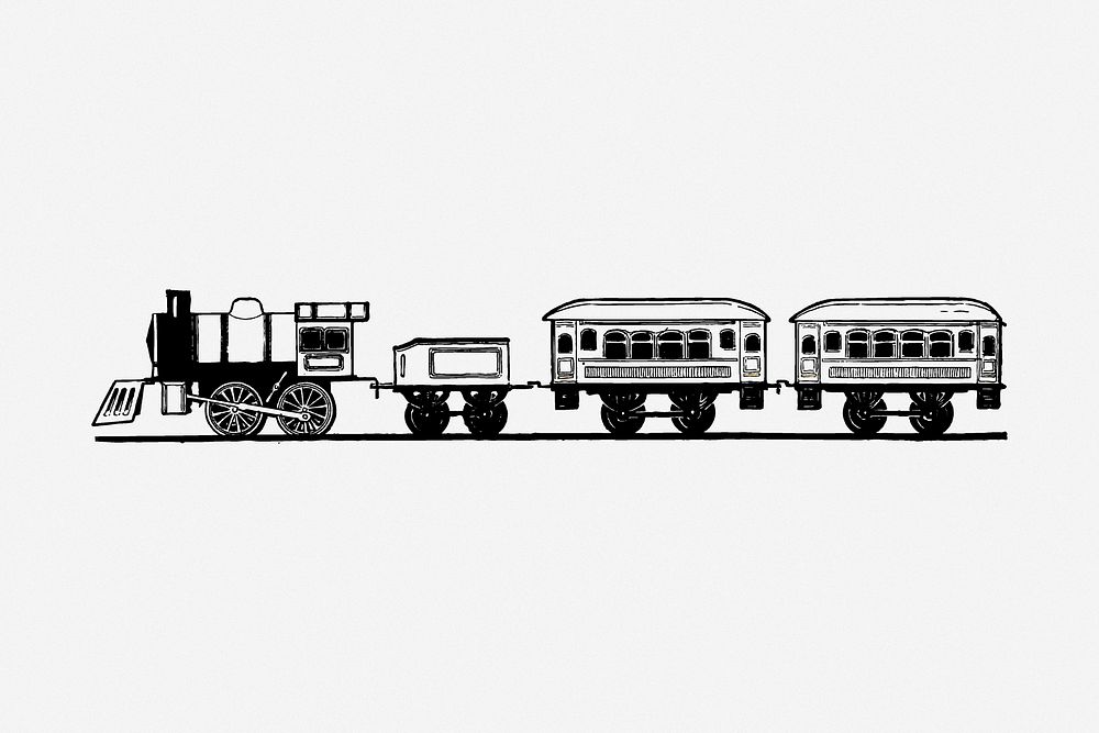 Train drawing, transport vintage illustration. Free public domain CC0 image.