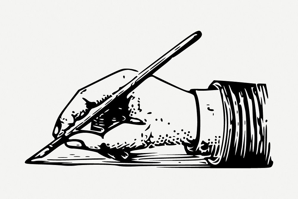 Hand holding pen drawing, vintage illustration psd. Free public domain CC0 image.