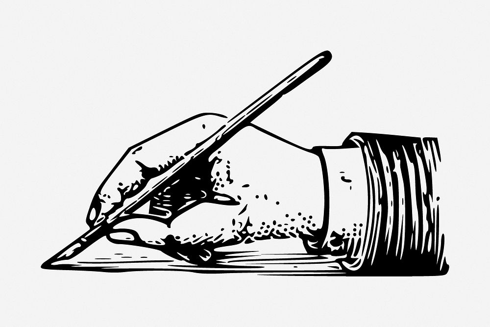 Hand holding pen drawing, vintage illustration. Free public domain CC0 image.