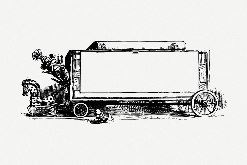 Circus carriage drawing, vintage illustration psd. Free public domain CC0 image.