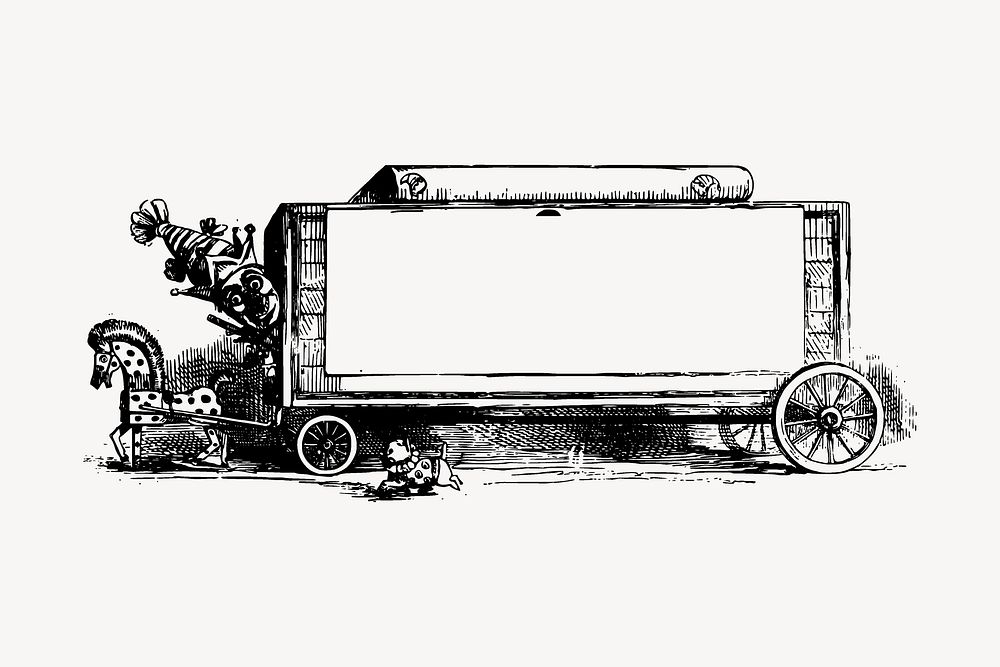 Circus carriage drawing, vintage illustration vector. Free public domain CC0 image.