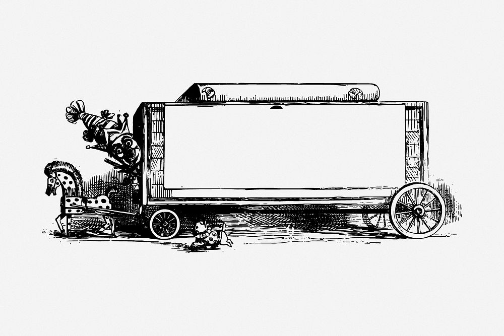 Circus carriage drawing, vintage illustration. Free public domain CC0 image.