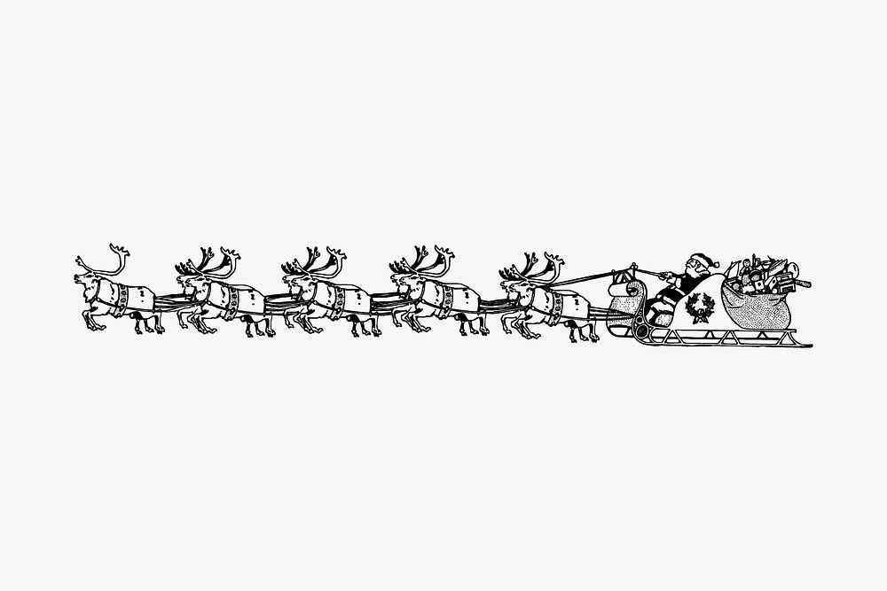 Santa sleigh drawing, vintage Christmas illustration vector. Free public domain CC0 image.
