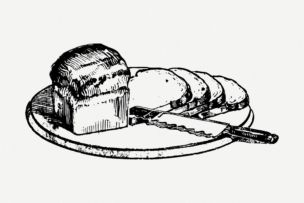 Bread loaf drawing, bakery vintage illustration psd. Free public domain CC0 image.