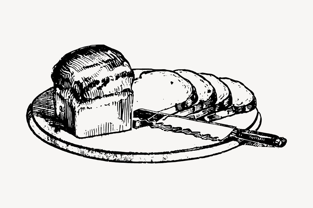 Bread loaf drawing, vintage bakery illustration vector. Free public domain CC0 image.