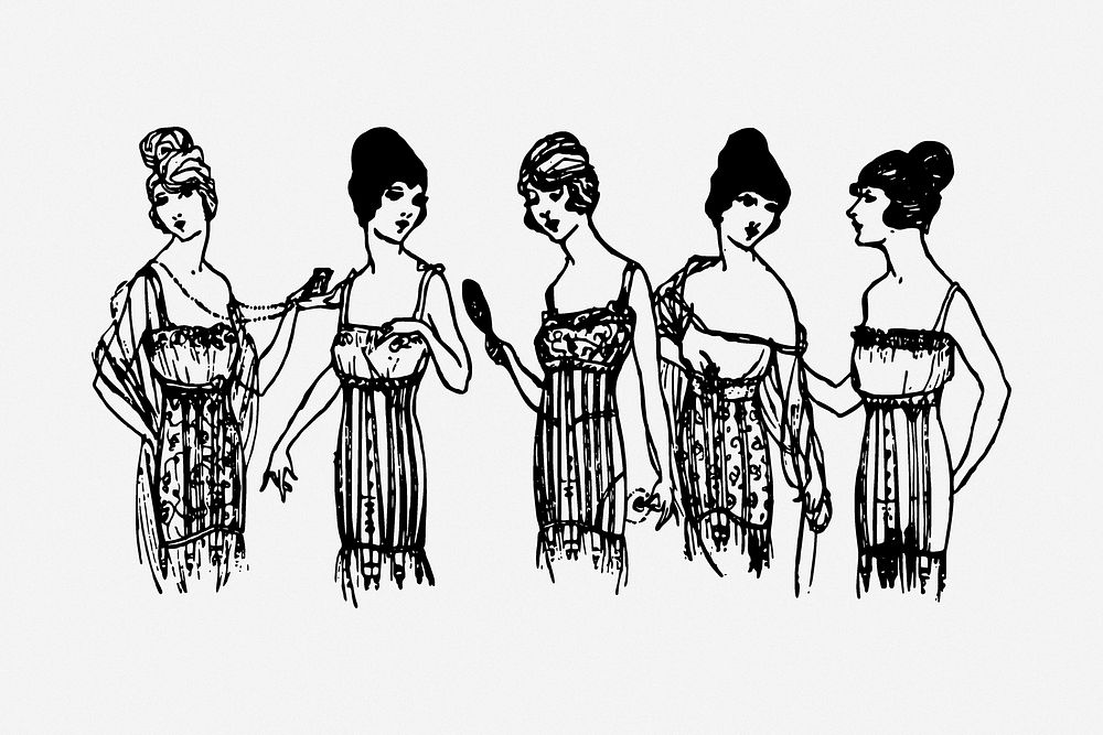 Gatsby women drawing, fashion vintage illustration. Free public domain CC0 image.