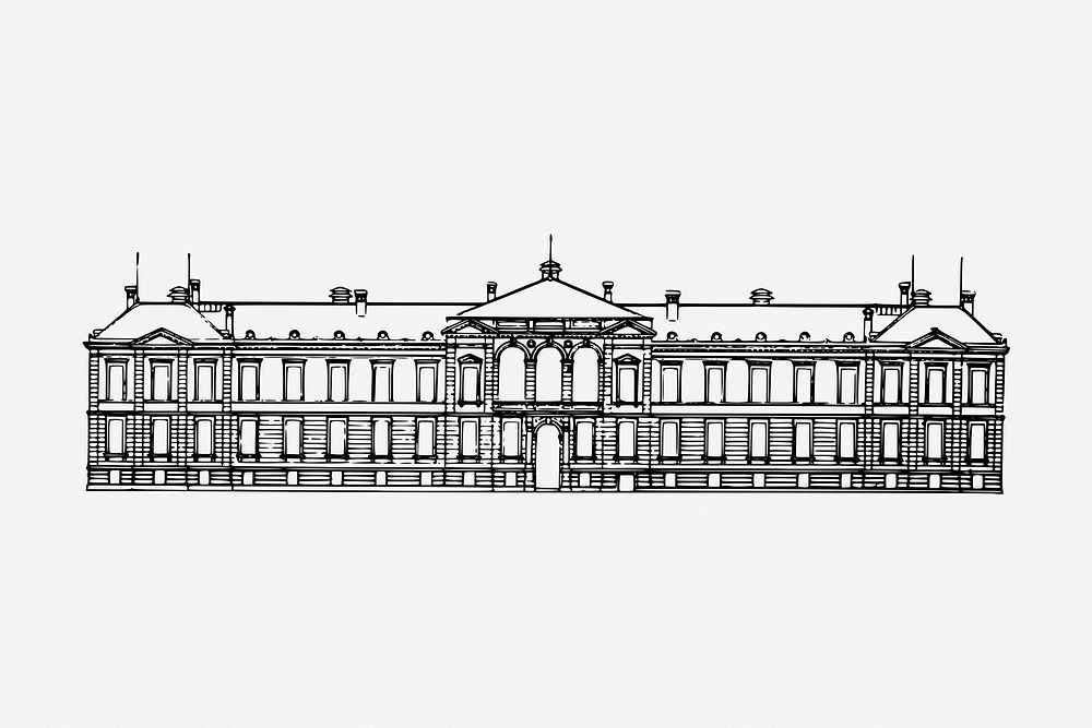 Vintage palace drawing, building architecture illustration. Free public domain CC0 image.