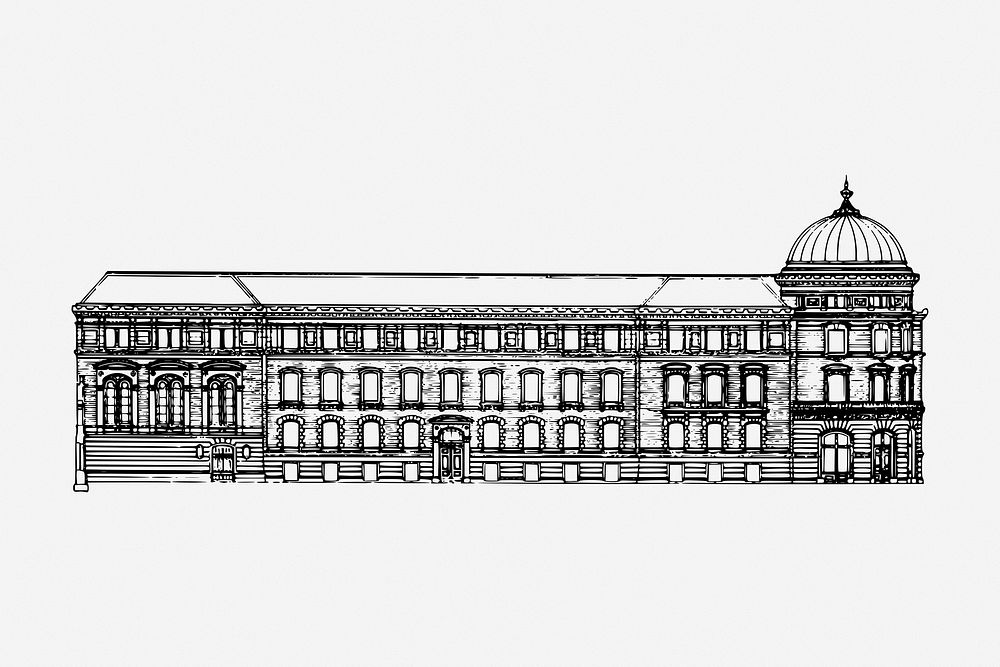 Vintage palace drawing, building architecture illustration. Free public domain CC0 image.