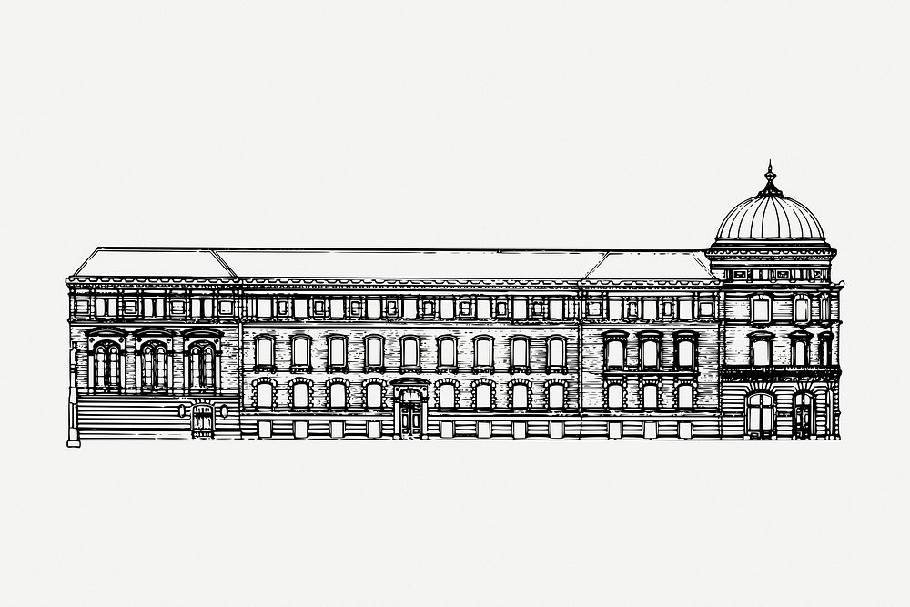 Vintage palace drawing, building architecture illustration psd. Free public domain CC0 image.