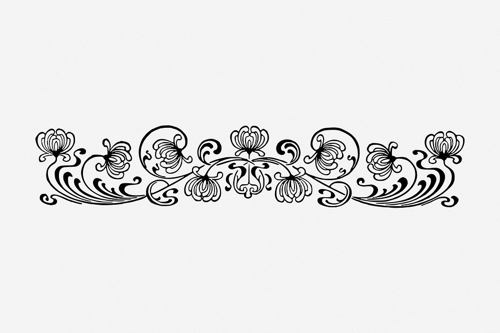 Floral divider drawing, border vintage illustration. Free public domain CC0 image.
