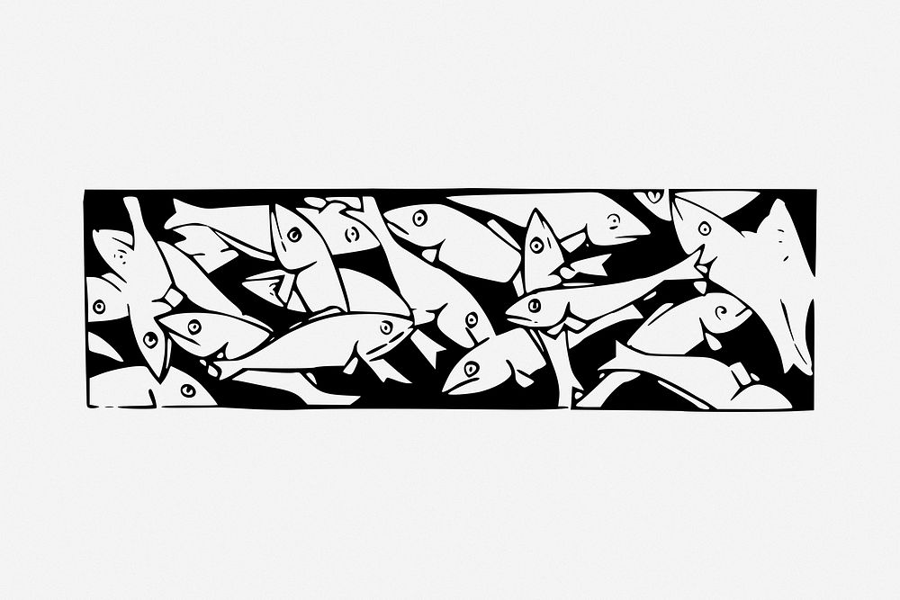 Fish patterned divider drawing, animal vintage illustration. Free public domain CC0 image.
