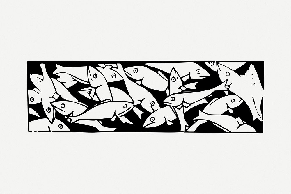 Fish patterned divider drawing, animal vintage illustration psd. Free public domain CC0 image.