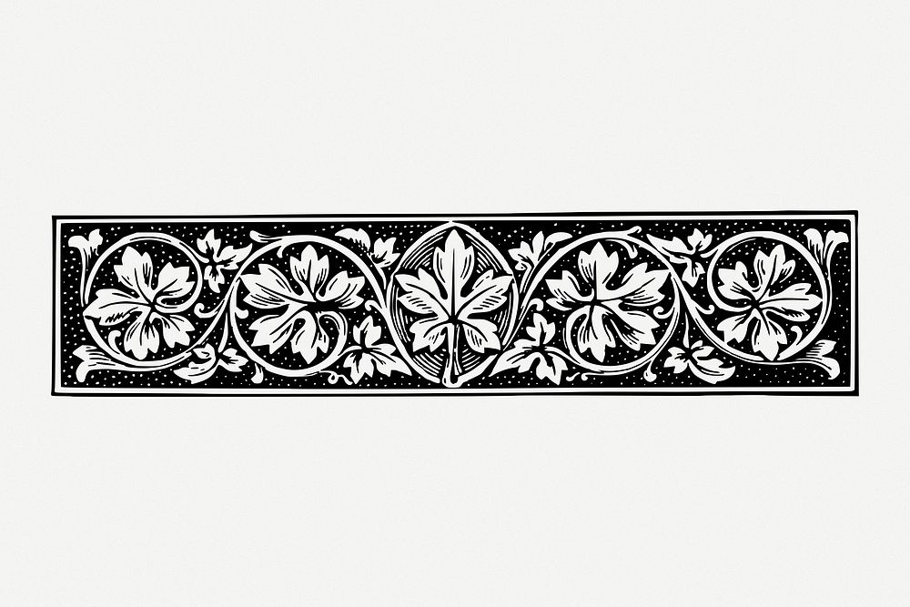 Floral border drawing, divider vintage illustration psd. Free public domain CC0 image.