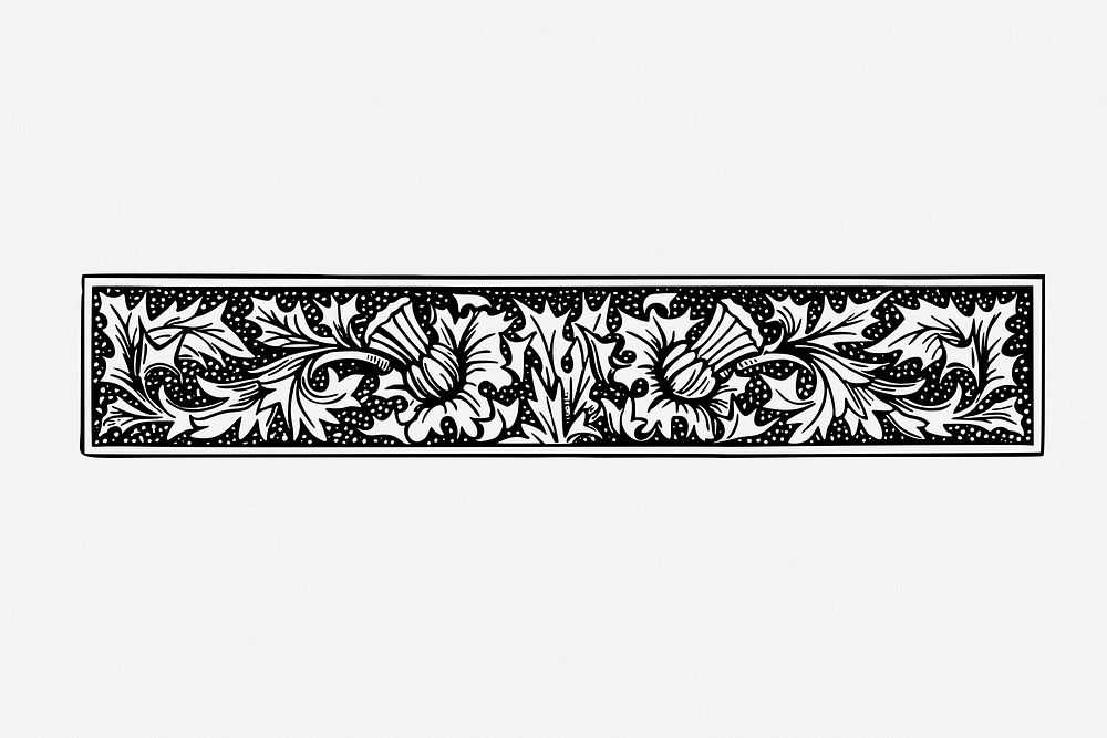 Floral ornament border, vintage divider psd. Free public domain CC0 image.