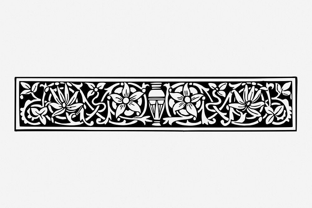 Floral ornament divider, vintage border illustration. Free public domain CC0 image.