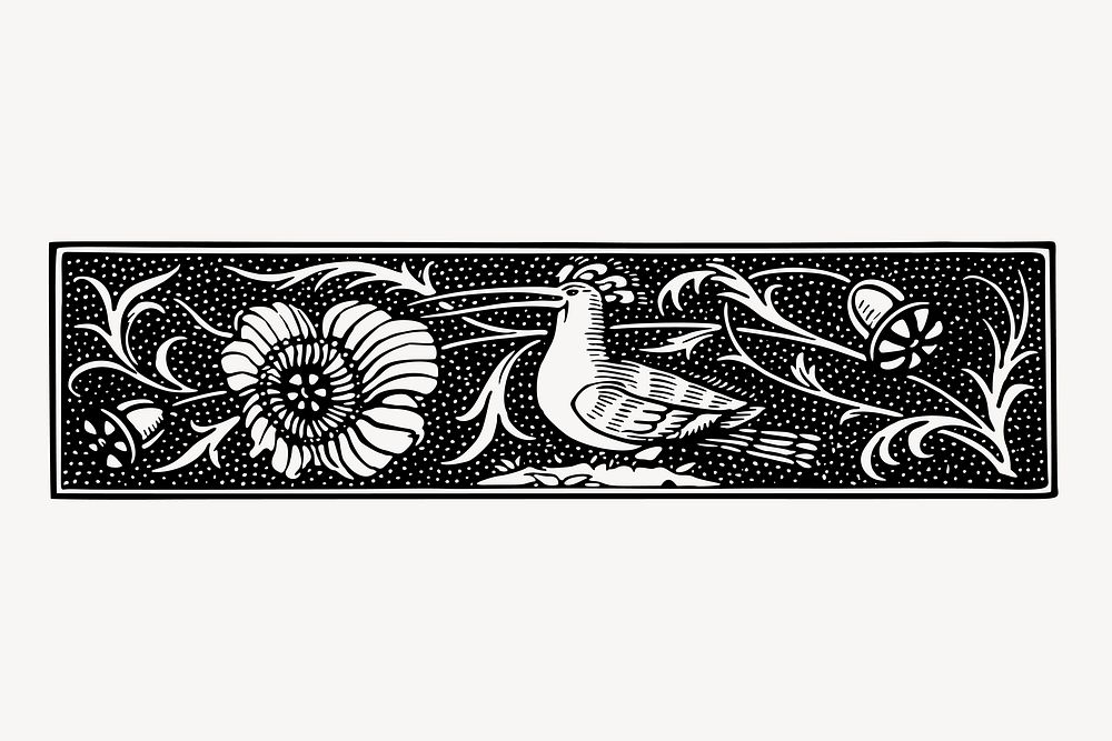 Bird ornament divider, vintage animal border vector. Free public domain CC0 image.
