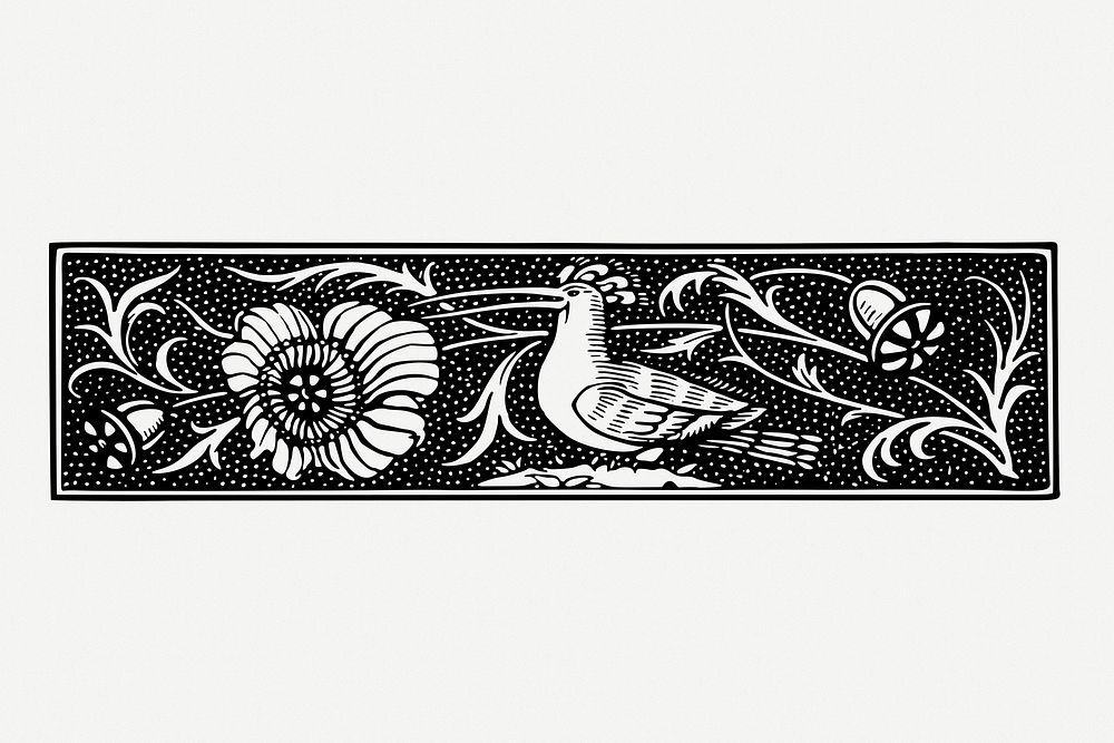 Bird ornament border, animal vintage divider psd. Free public domain CC0 image.