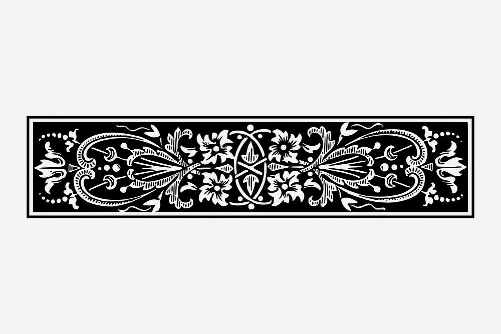 Floral ornament divider, vintage decorative border illustration. Free public domain CC0 image.