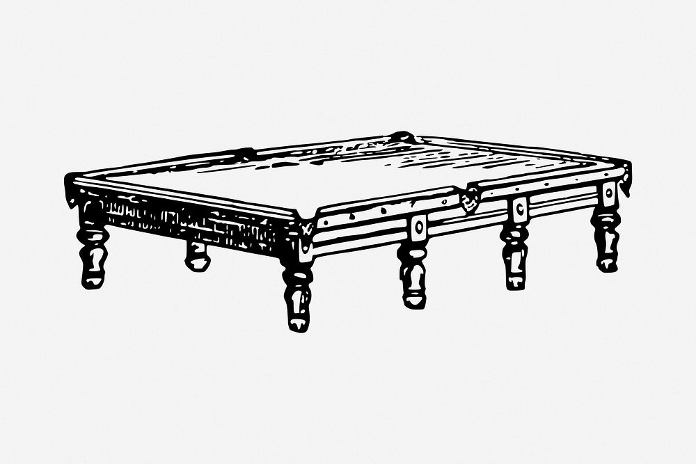 Snooker table drawing, vintage sport illustration. Free public domain CC0 image.