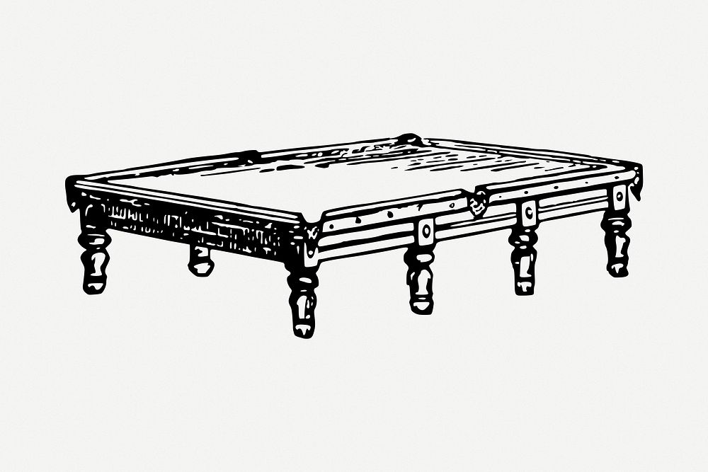 Snooker table drawing, sport vintage illustration psd. Free public domain CC0 image.