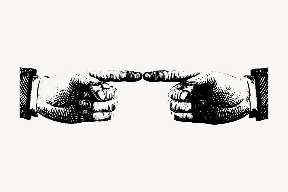 Fingers pointing each other clipart, vintage self-reflection illustration vector. 