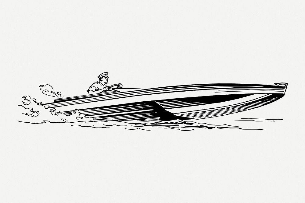 Speedboat drawing, vehicle vintage illustration psd. Free public domain CC0 image.