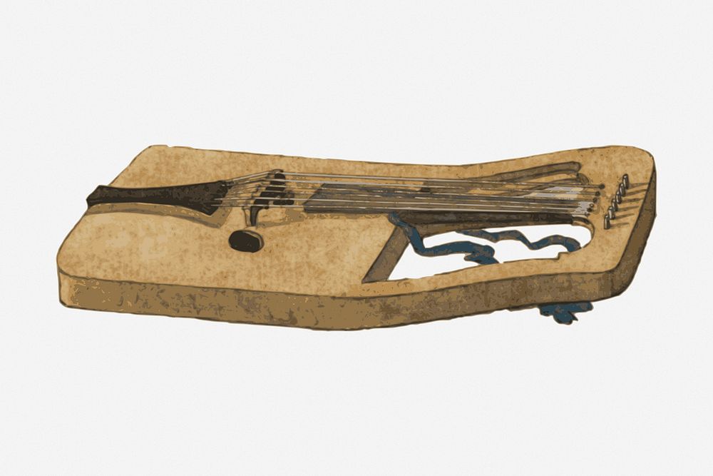Welsh crwth collage element, medieval musical instrument illustration. Free public domain CC0 image.