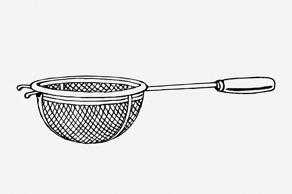 Sieve drawing, vintage kitchenware illustration. Free public domain CC0 image.