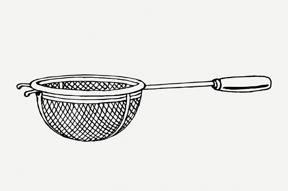 Sieve drawing, kitchenware vintage illustration psd. Free public domain CC0 image.