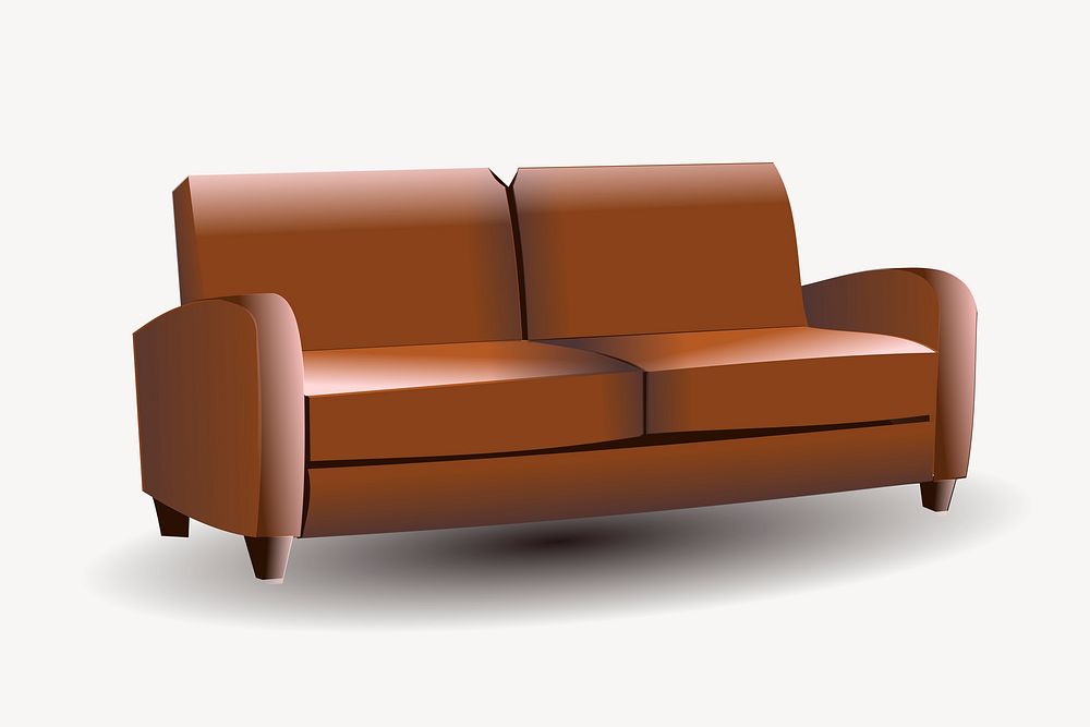 Brown sofa clip art, object illustration. Free public domain CC0 image.