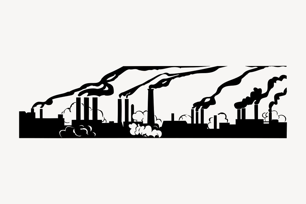 Factory pollution clip art illustration. Free public domain CC0 image.