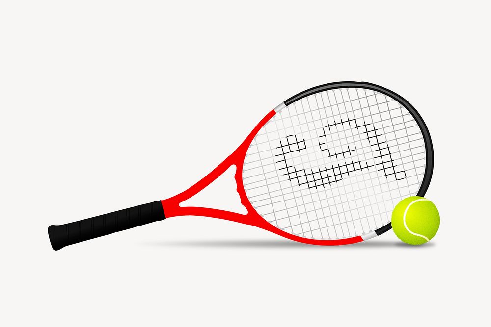 Tennis racket & ball clip art color illustration. Free public domain CC0 image.