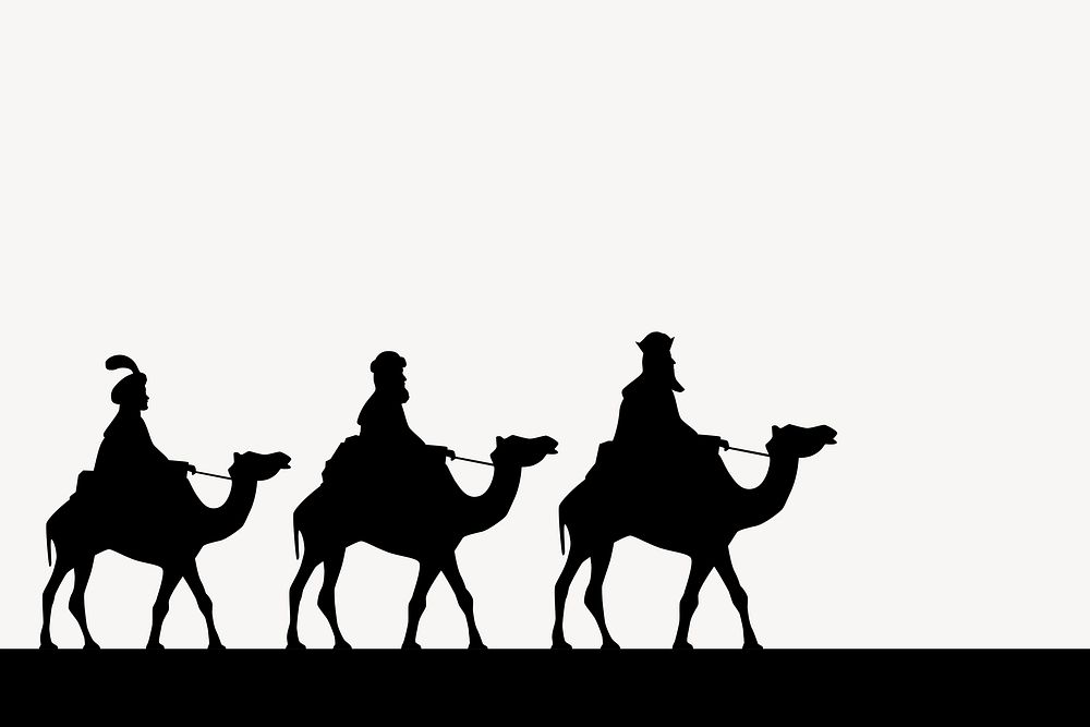 Three wise men silhouette border vector. Free public domain CC0 image.