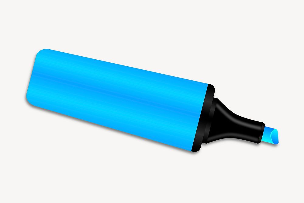 Blue highlighter pen clip art color illustration. Free public domain CC0 image.