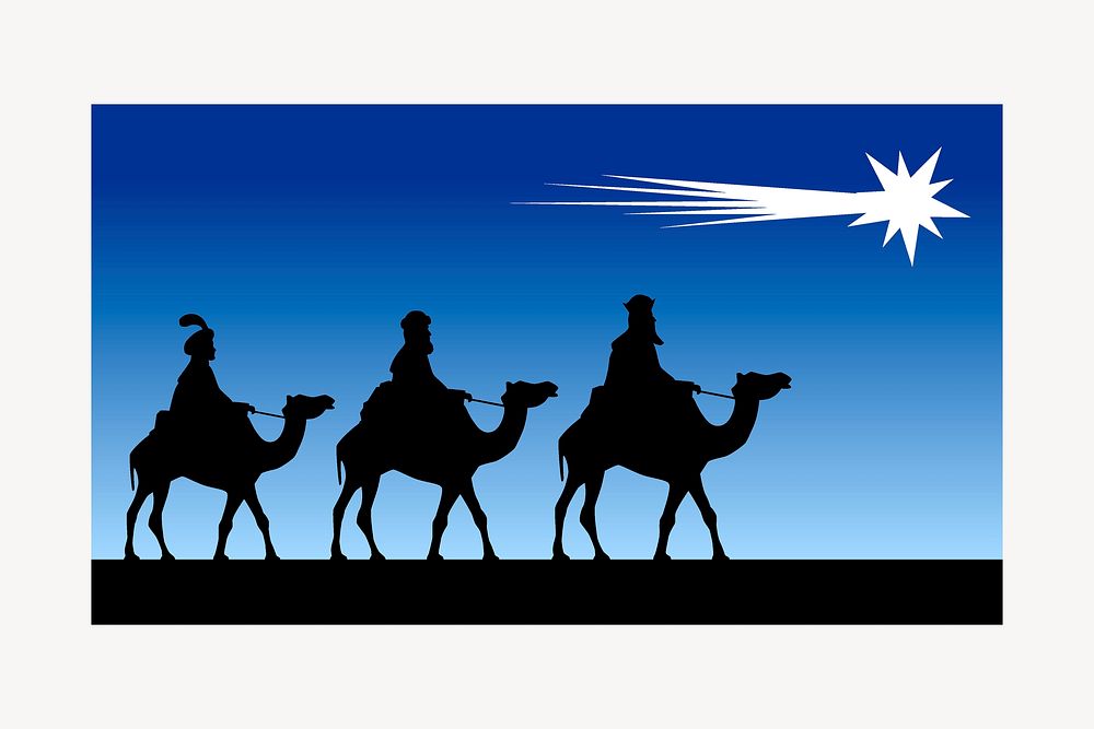 The three kings clip art, religious illustration. Free public domain CC0 image.