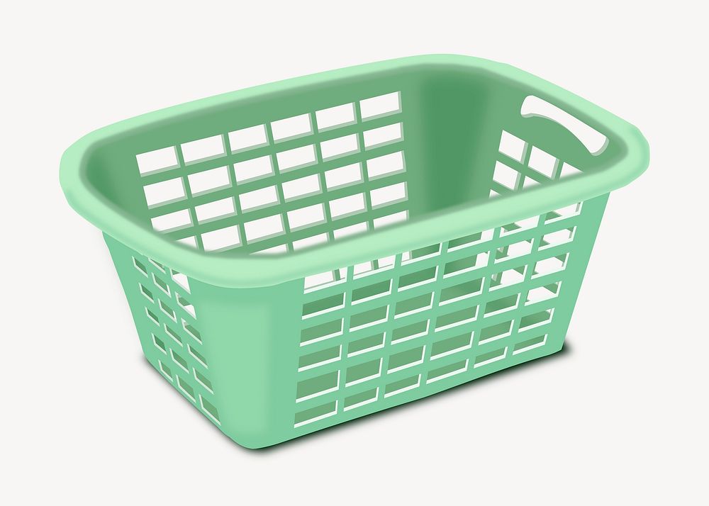 Green laundry basket illustration. Free public domain CC0 image.