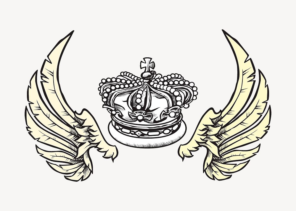 Wings and crown illustration. Free public domain CC0 image.