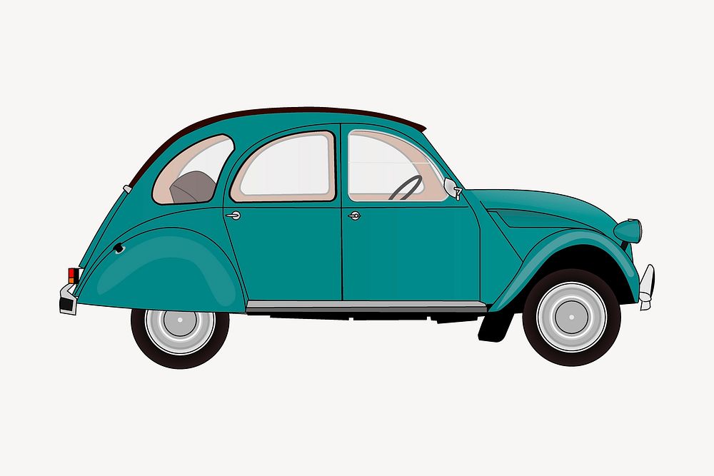 Green classic car illustration. Free public domain CC0 image.