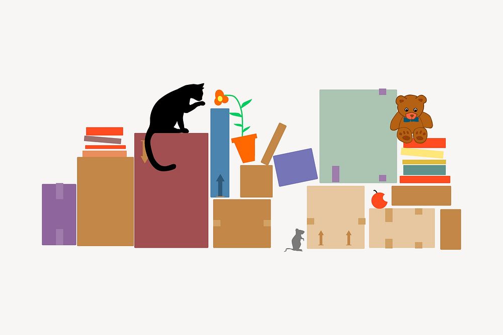 Moving clipart, stacks of packing boxes illustration vector. Free public domain CC0 image.