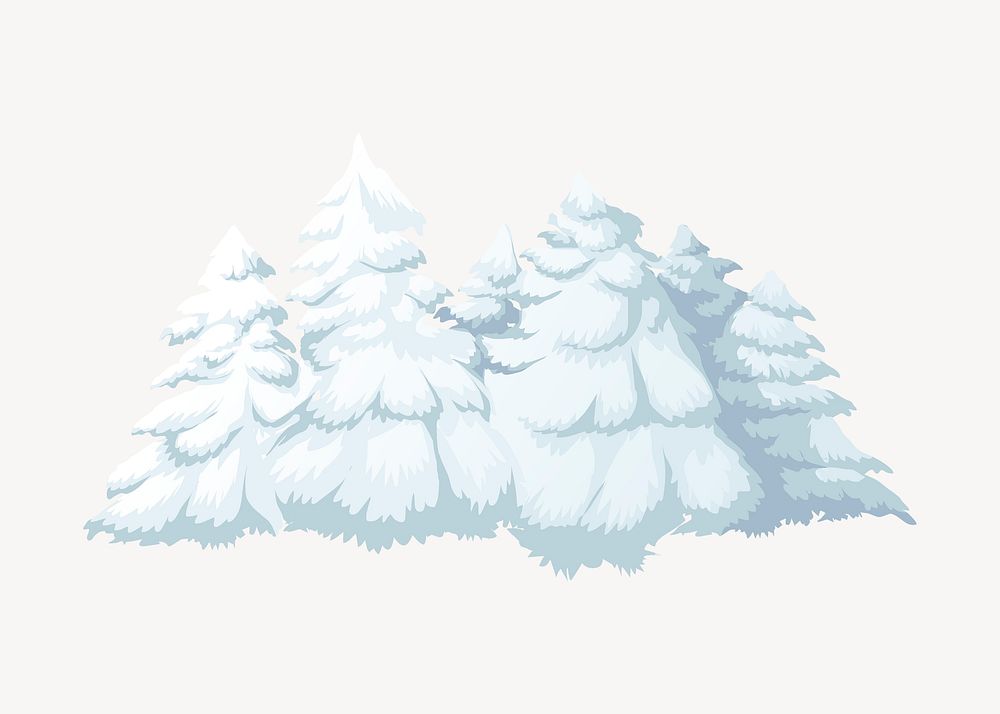 Snowy pines collage element, winter nature illustration psd. Free public domain CC0 image.