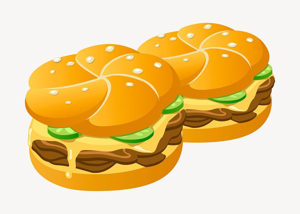 Hamburgers collage element, food illustration vector. Free public domain CC0 image.