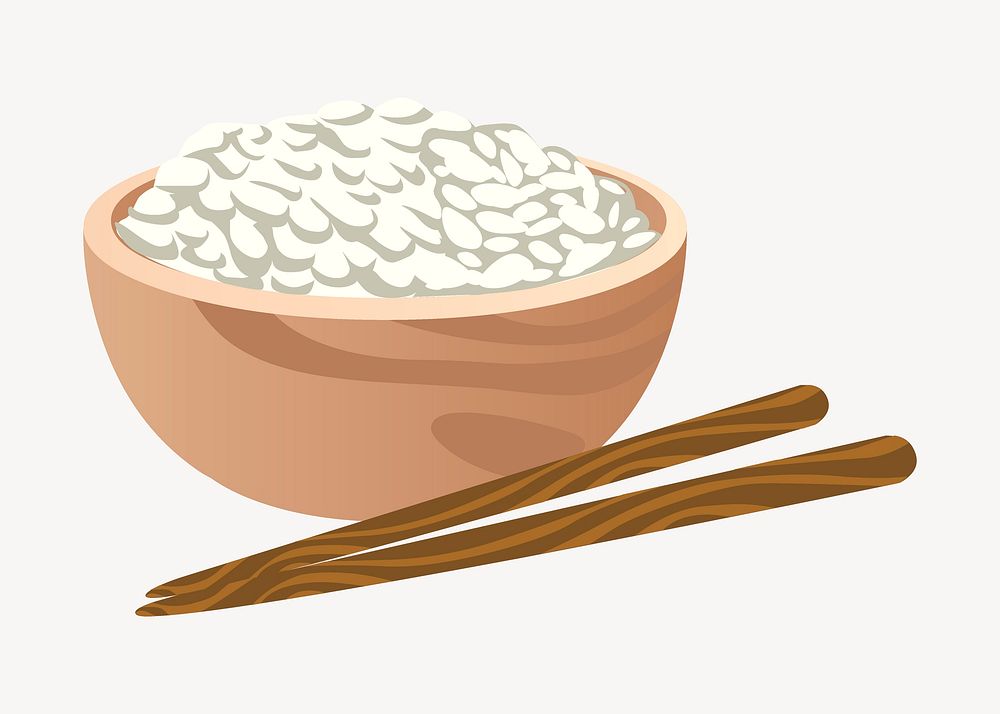 Rice bowl clipart, Asian food illustration vector. Free public domain CC0 image.