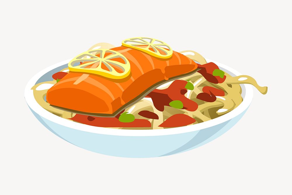 Salmon food collage element, food illustration vector. Free public domain CC0 image.