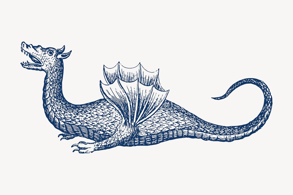 Dragon clipart, mythical creature illustration psd